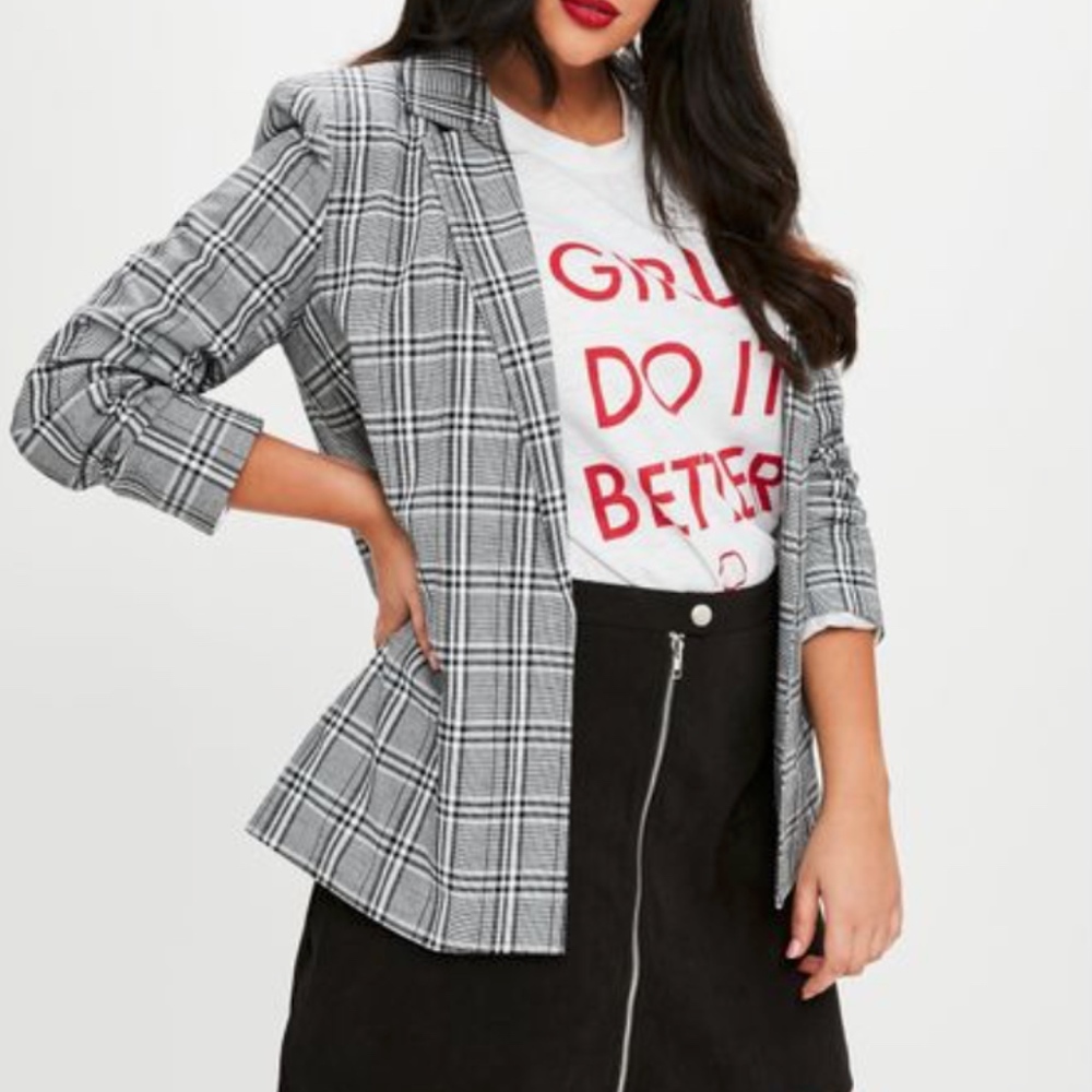 Missguided Curve Longline Black Check Blazer